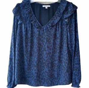 SKIES ARE BLUE nvy & black Leopard Print RuffleTop